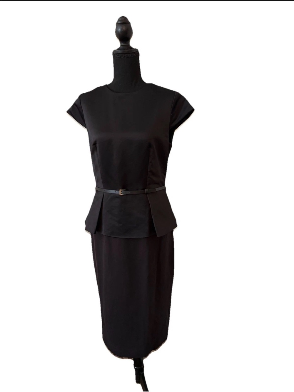 Ted Baker London Black Peplum Midi Dress NWT Belted Gold Hardware Zip Size 8